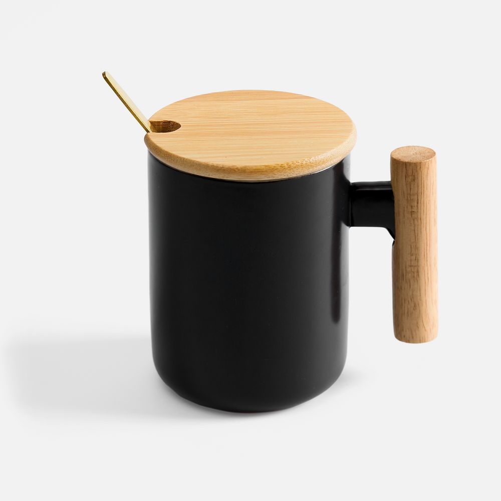 Кружки с печатью логотипа. Кружка с ложкой Eco Fusion по цене 643 ₽ руб. (артикул 20523.30) Кружка с ложкой Eco Fusion, черная