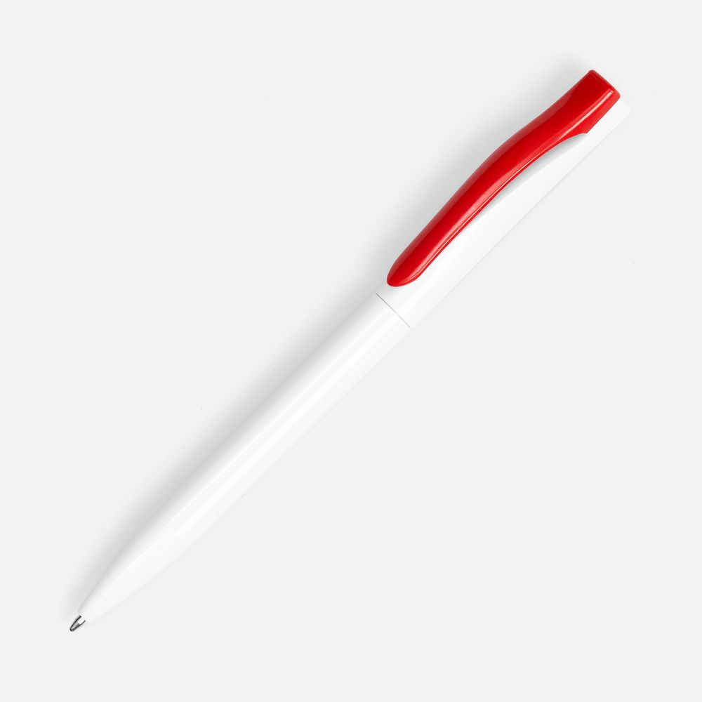 Ручка шариковая Pin, белая с красным с логотипом
