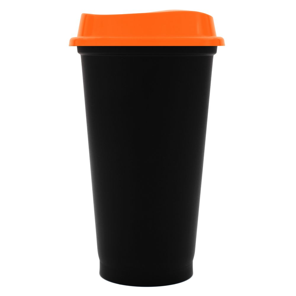 Стакан с крышкой Color Cap Black, черный с оранжевым с логотипом