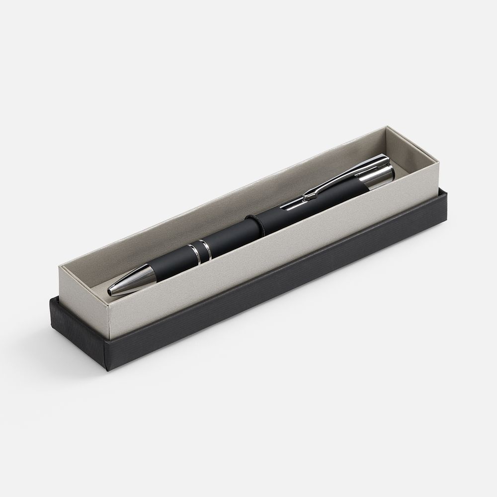Ручка шариковая Keskus Soft Touch в футляре, черная с логотипом