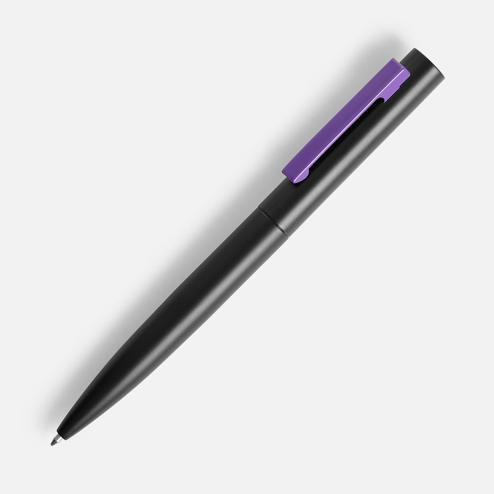 Ручка шариковая Inkolor, черная с фиолетовым с логотипом