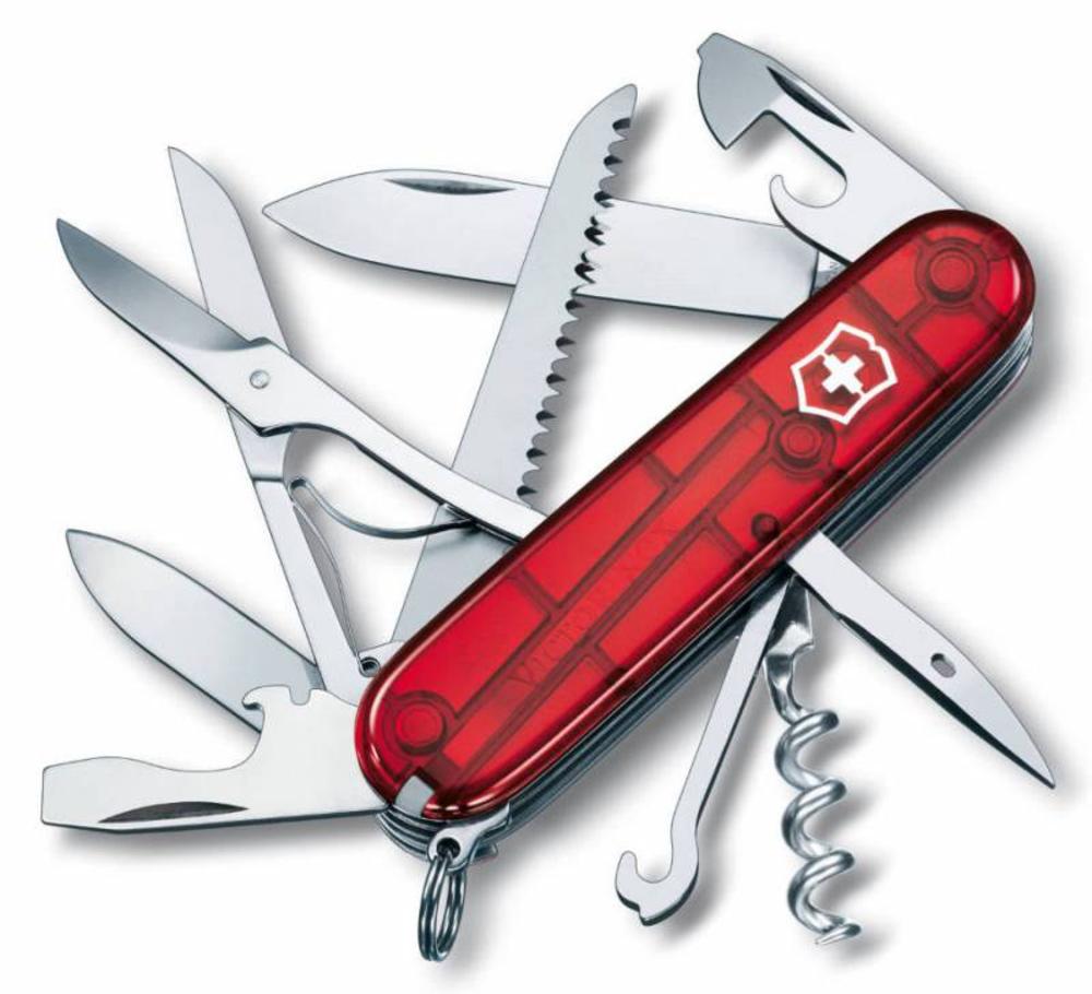Офицерский нож Huntsman 91, прозрачный красный с логотипом