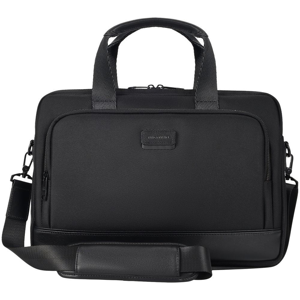 Сумка для ноутбука Santiago с кожаной отделкой, черная с логотипом