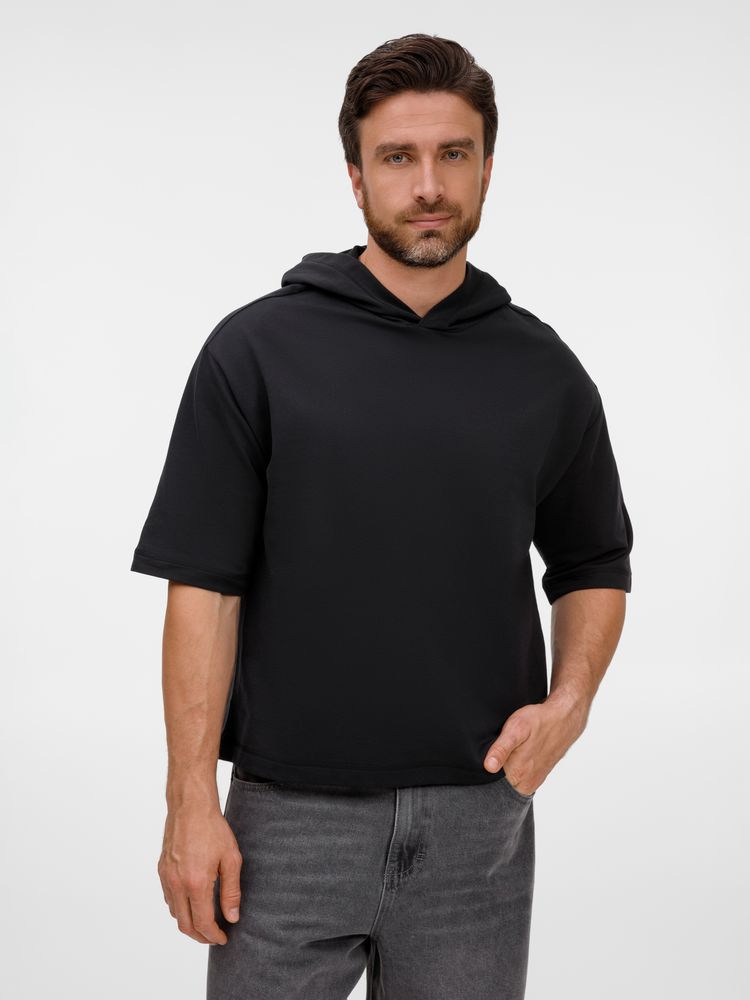 Футболка оверсайз унисекс с капюшоном Neofit, черная с логотипом