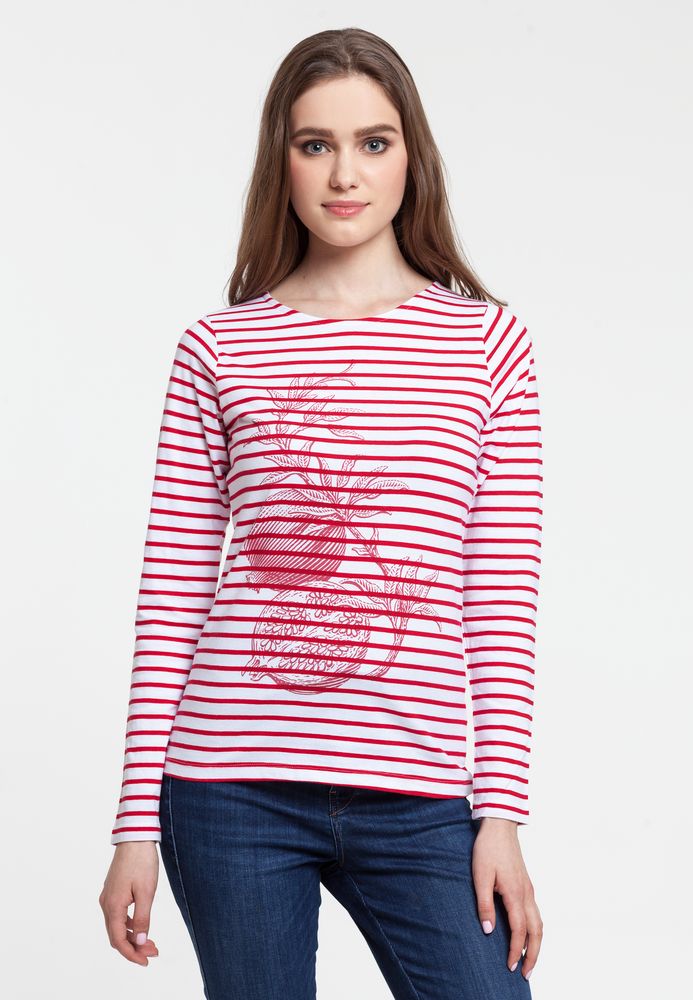 Футболка женская Grand Granat, белая с красным с логотипом