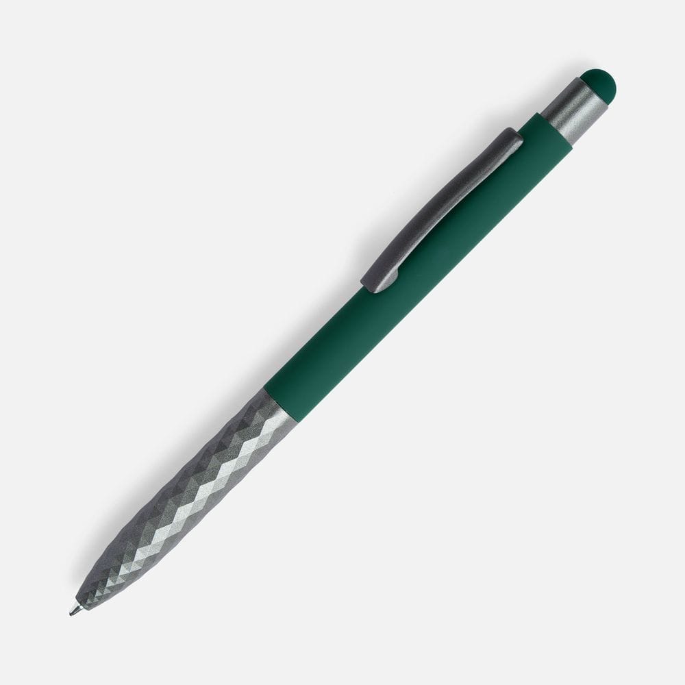 Ручка шариковая Digit Soft Touch со стилусом, зеленая с логотипом
