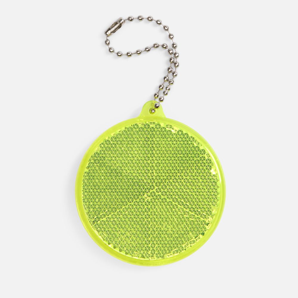 Пешеходный светоотражатель с цепочкой «Круг», неон-желтый с логотипом