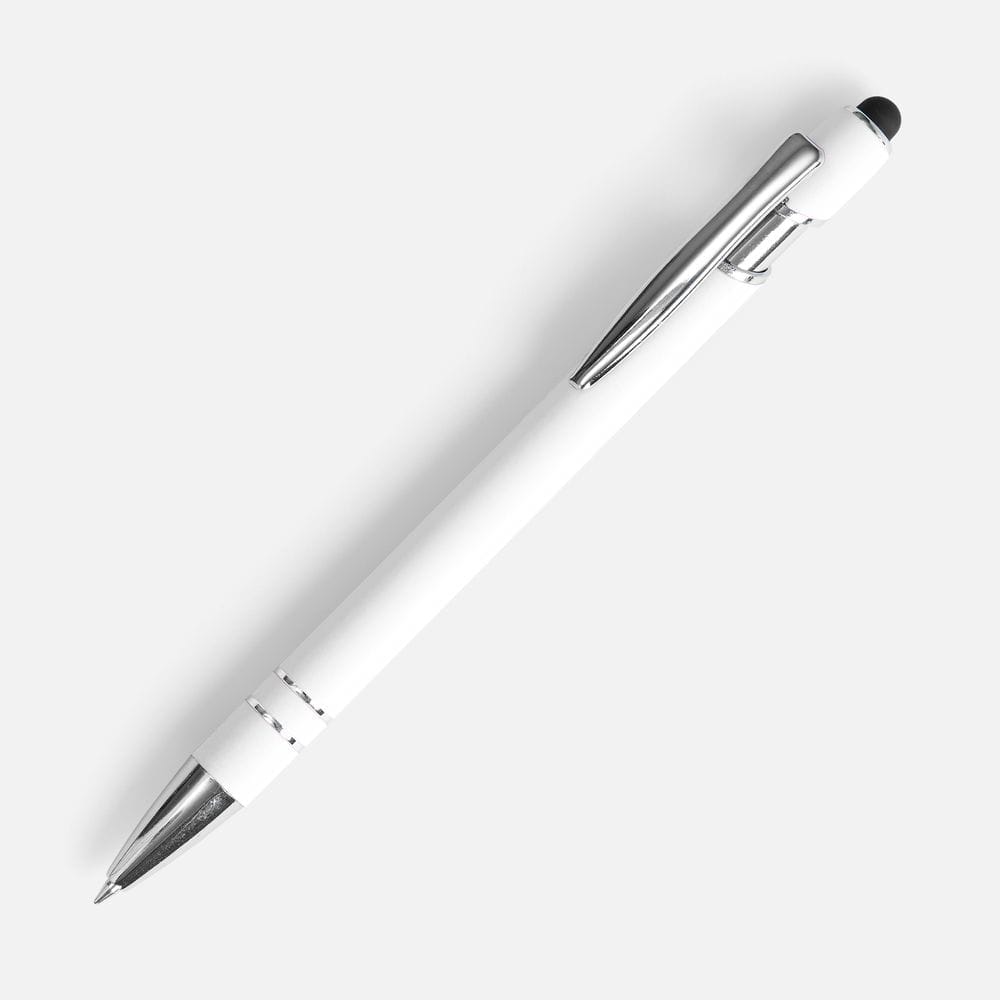Ручка шариковая Pointer Soft Touch со стилусом, белая с логотипом