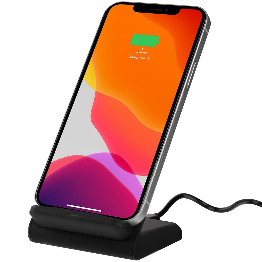 Беспроводное зарядное устройство с быстрой зарядкой Overtop, черное с логотипом