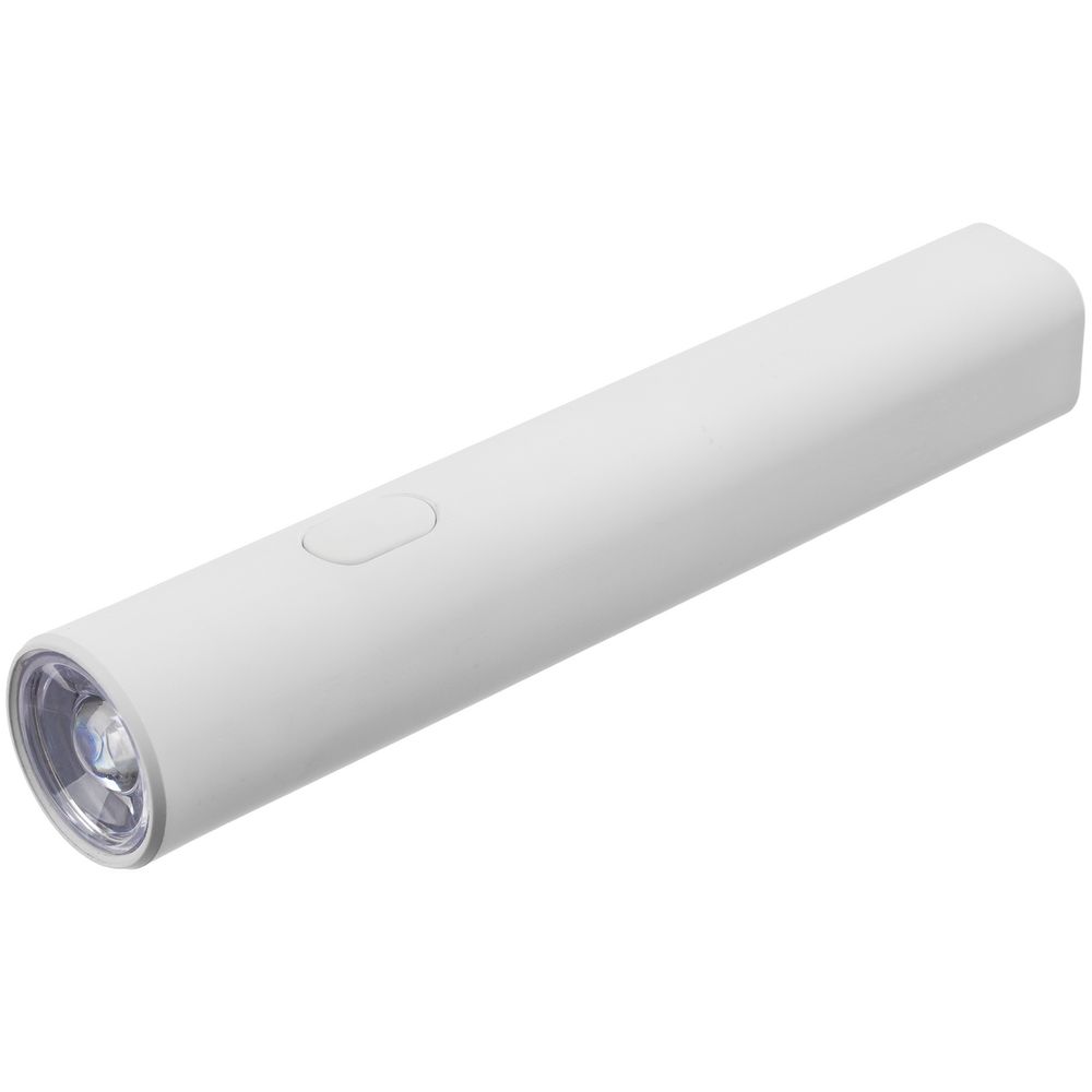 Фонарик аккумуляторный Falkirk, белый с логотипом