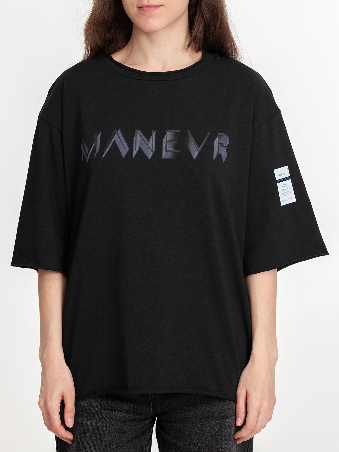 Футболка оверсайз Vozduh 2.0, черная с логотипом