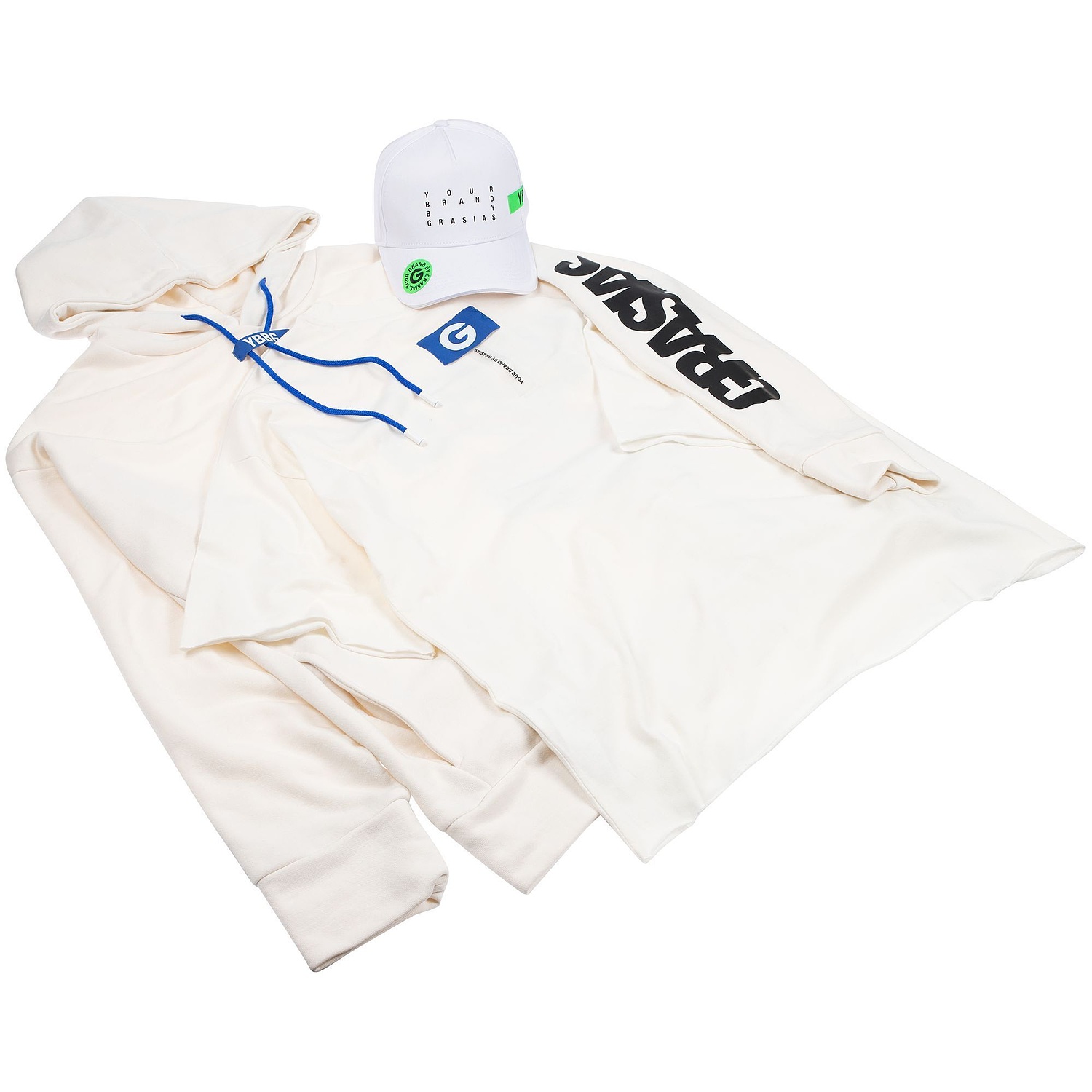 Худи унисекс H2, молочно-белое с логотипом