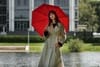 Зонт складной Monsoon, красный с логотипом