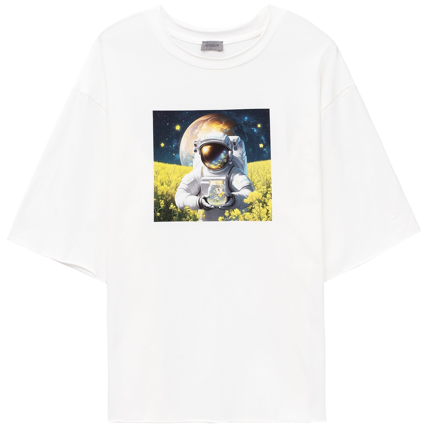 Футболка оверсайз Vozduh 2.0, кремовая с логотипом