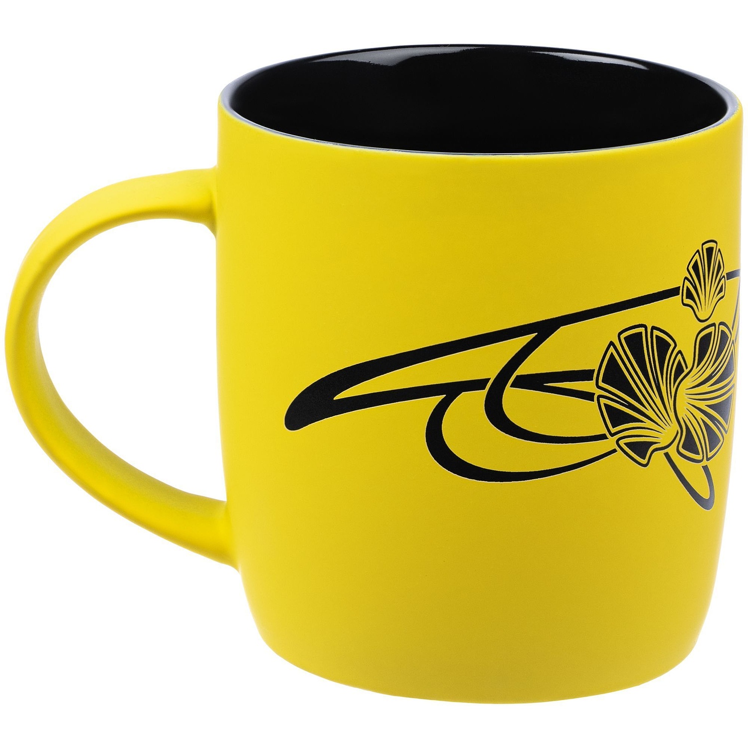 Кружка Surprise Touch Black с покрытием софт-тач, желтая с логотипом