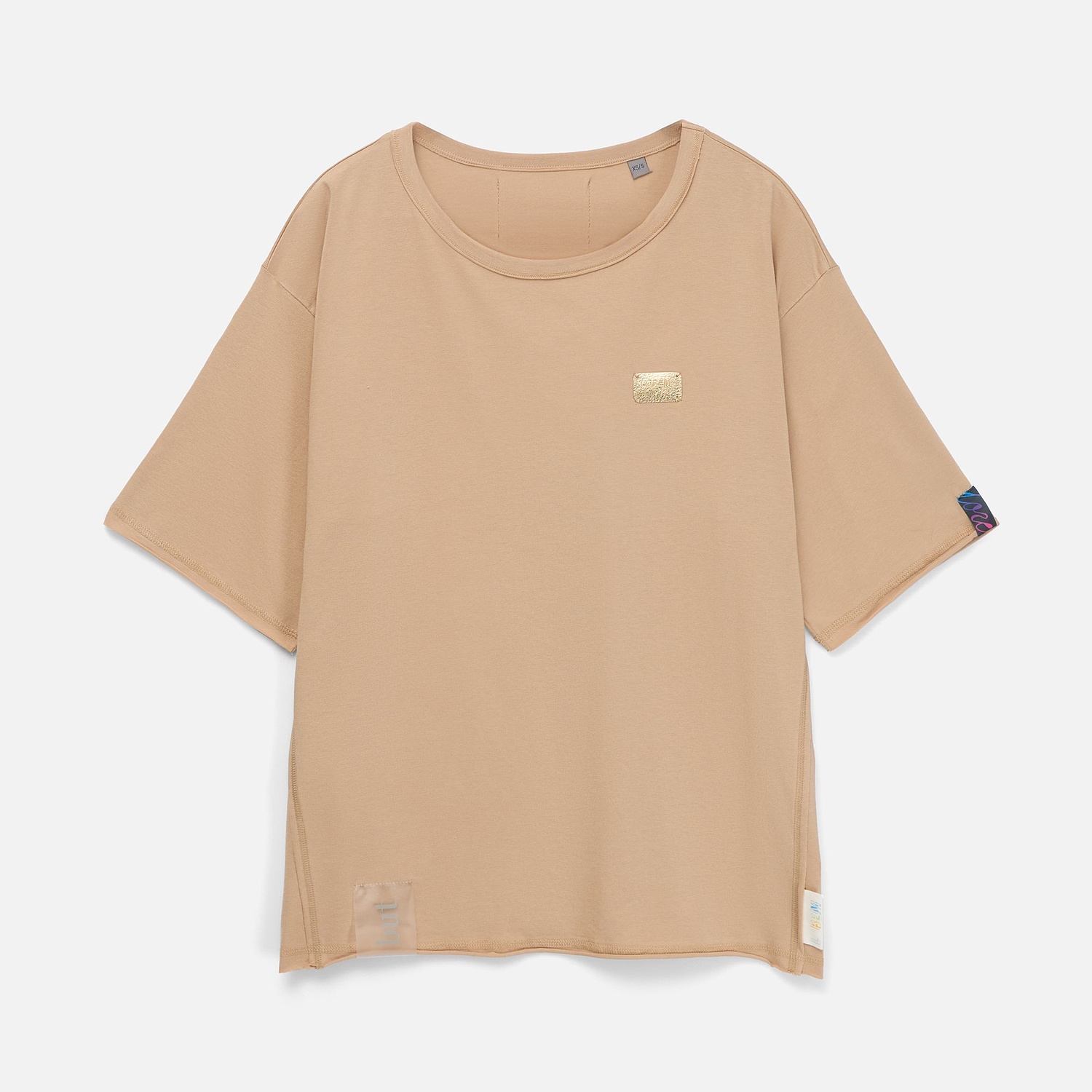 Футболка оверсайз унисекс Vozduh, бежевая с логотипом