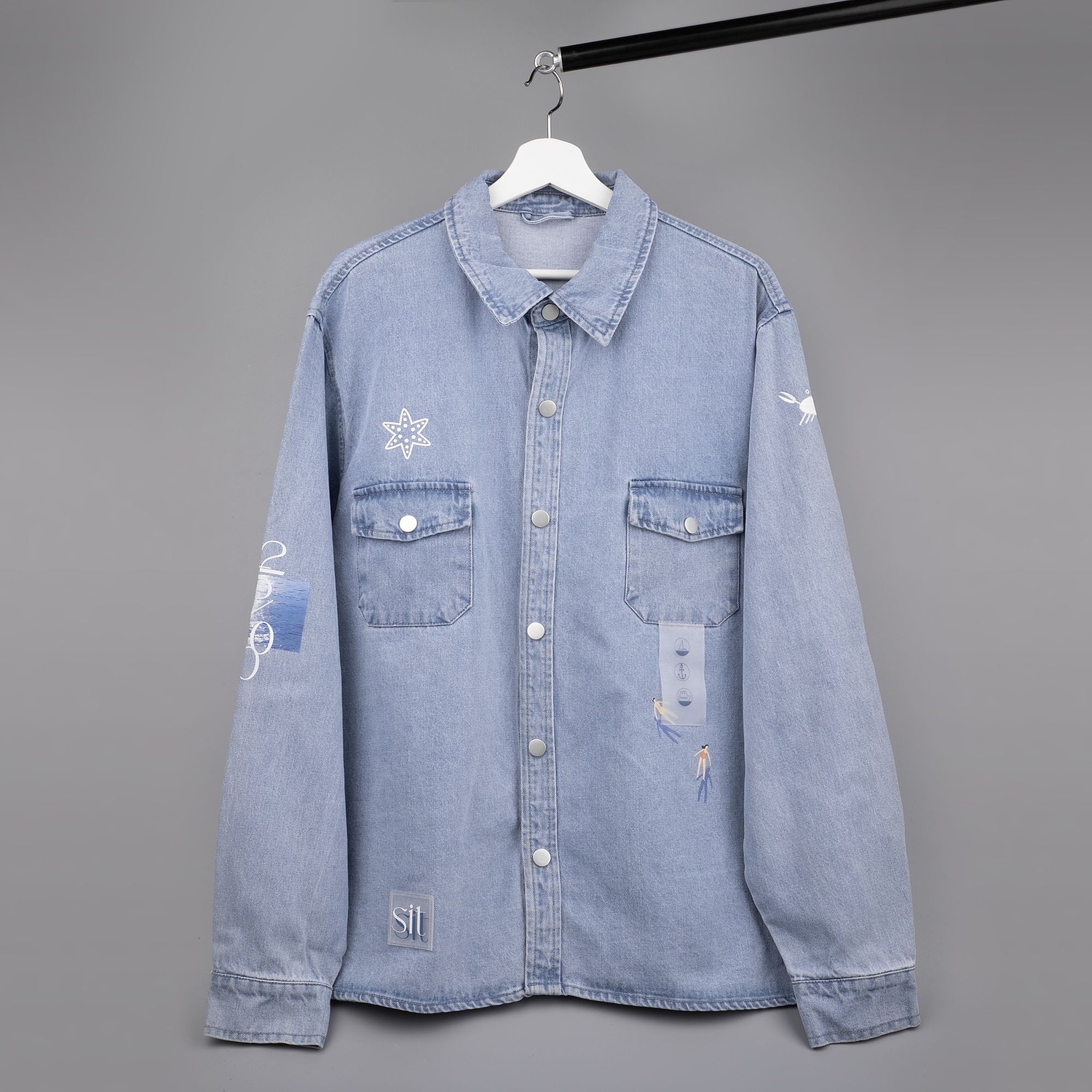 Куртка джинсовая O3, серая с логотипом