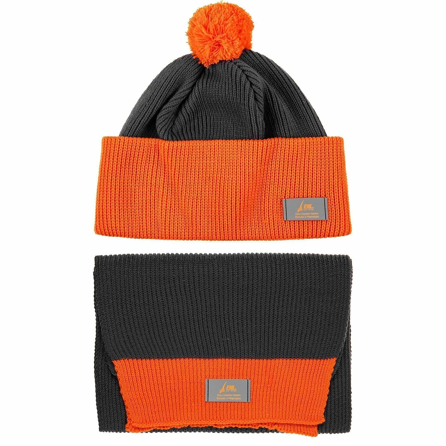 Шарф Snappy, темно-серый с оранжевым с логотипом