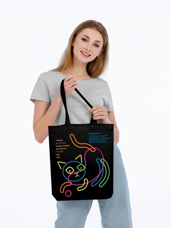 Холщовая сумка с термонаклейками "Собери кота", черная