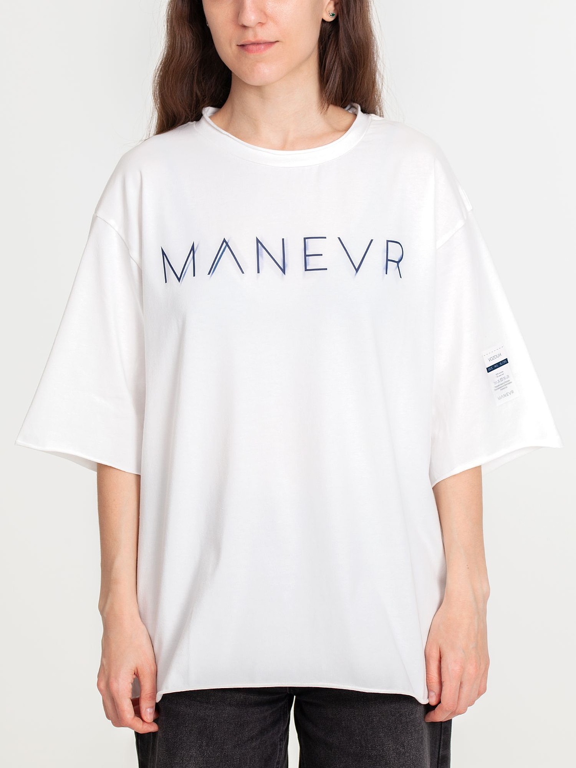 Футболка оверсайз Vozduh 2.0, кремовая с логотипом