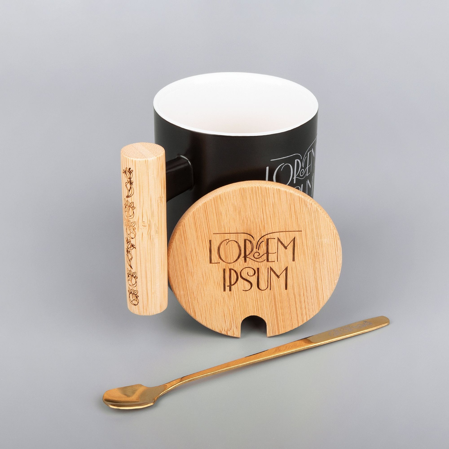 Кружка с ложкой Eco Fusion, черная с логотипом