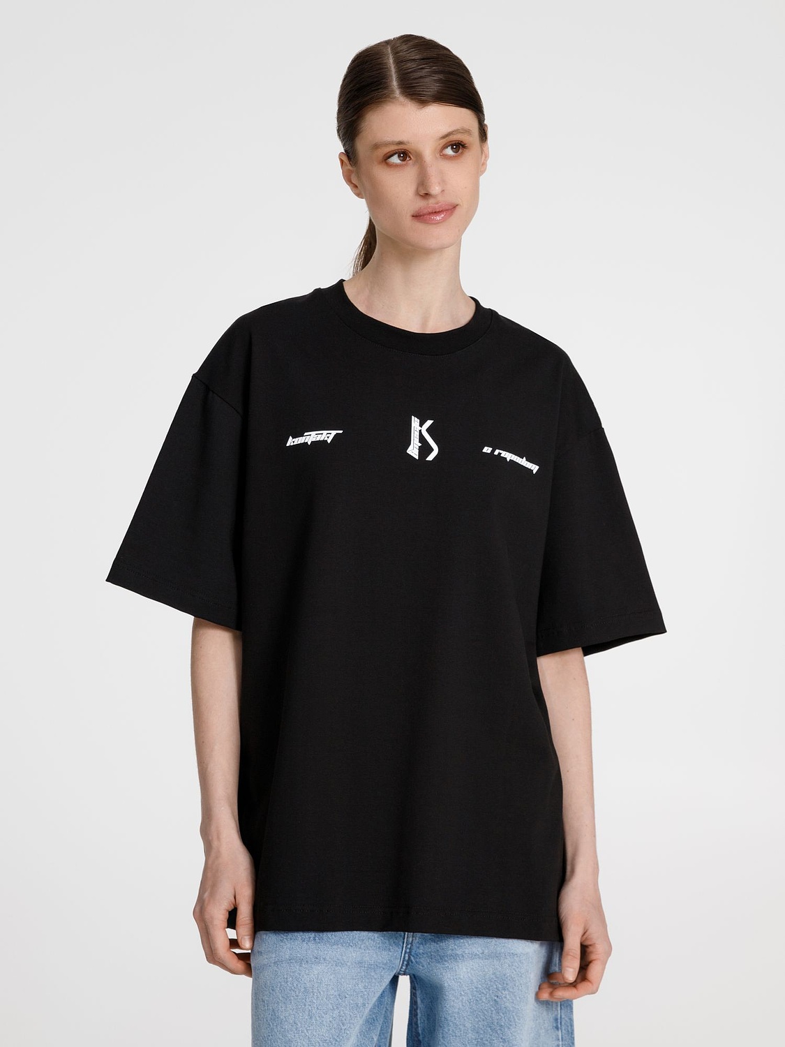 Футболка оверсайз Kangas, черная с логотипом