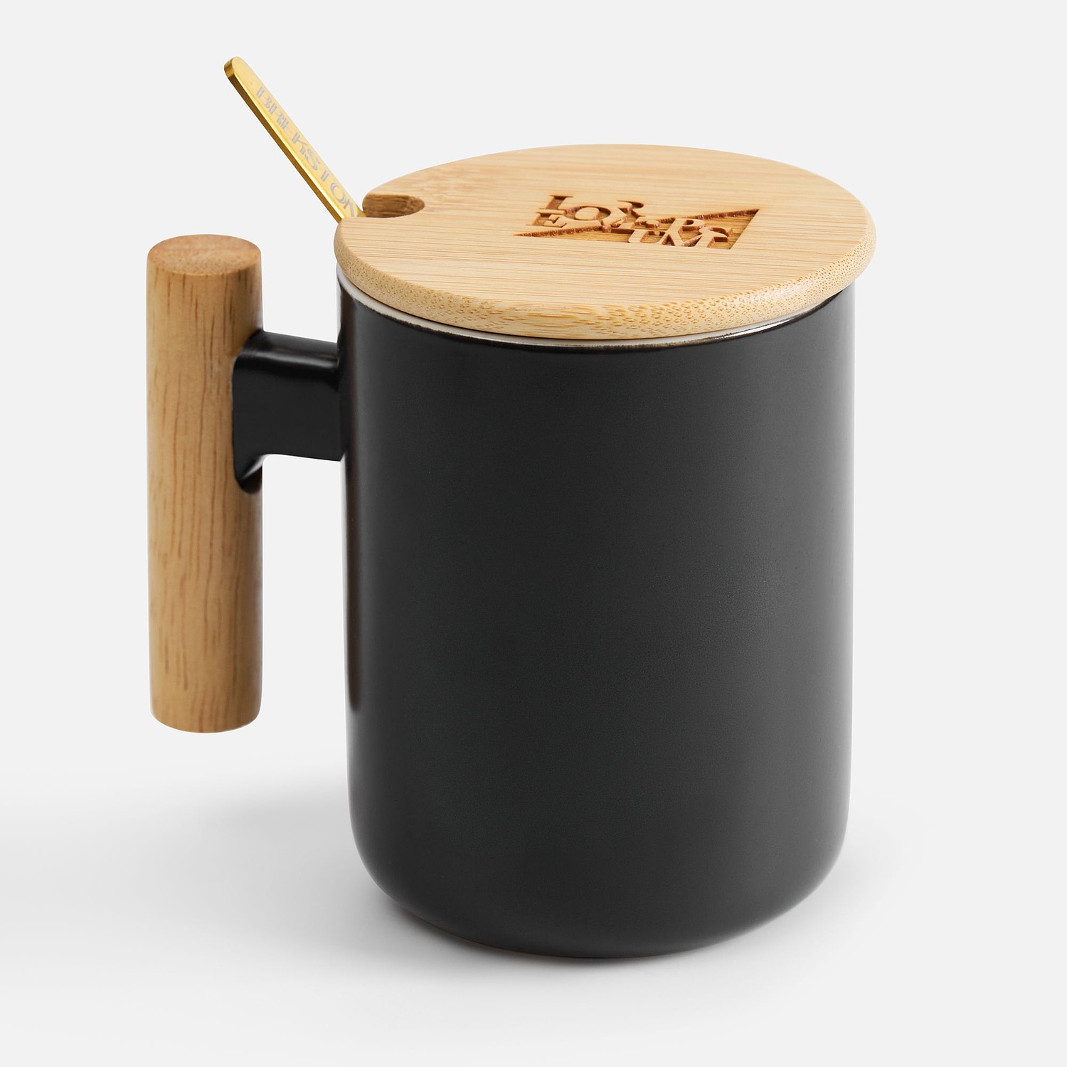 Кружка с ложкой Eco Fusion, черная с логотипом