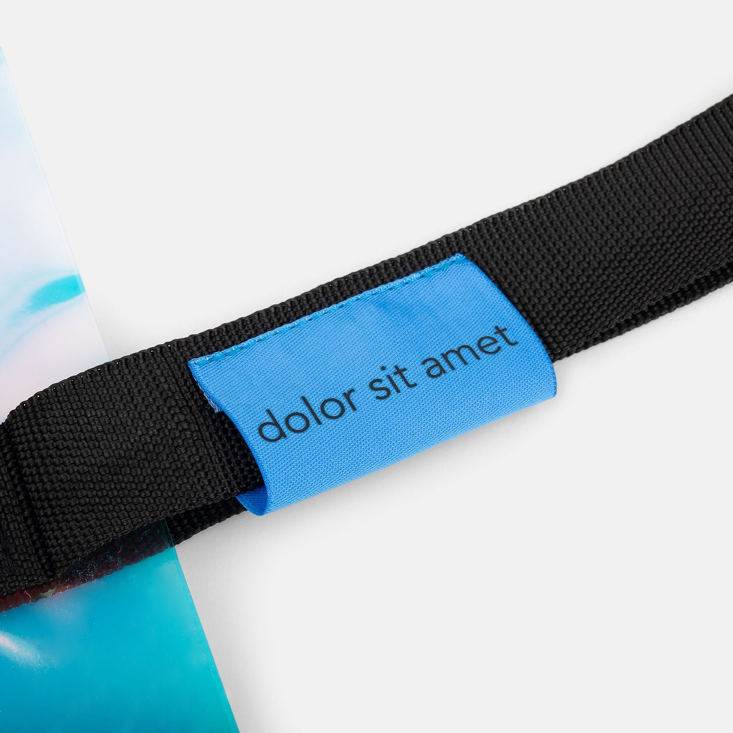 Лейбл тканевый Epsilon, L, голубой с логотипом