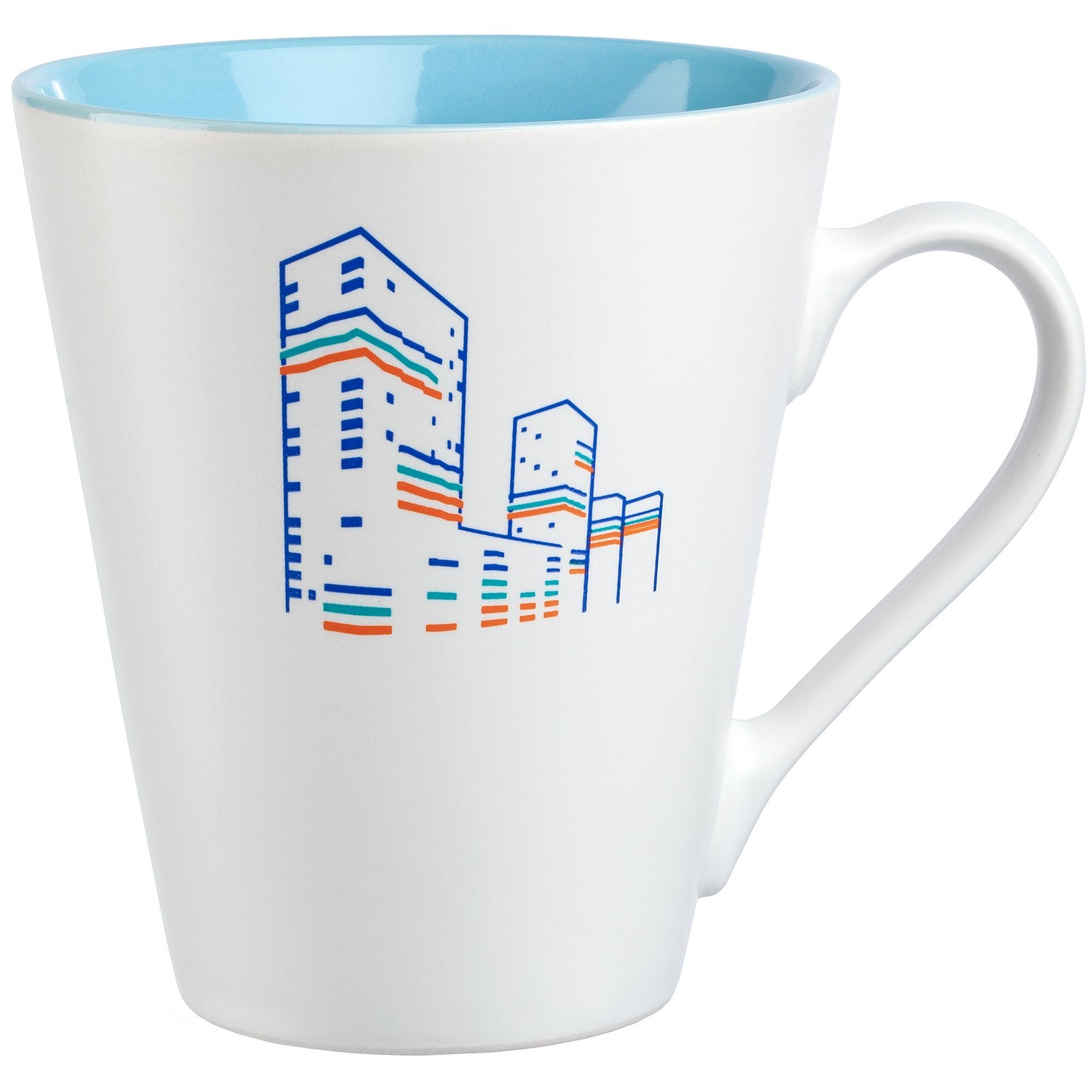 Кружка New Bell матовая, белая с голубым с логотипом