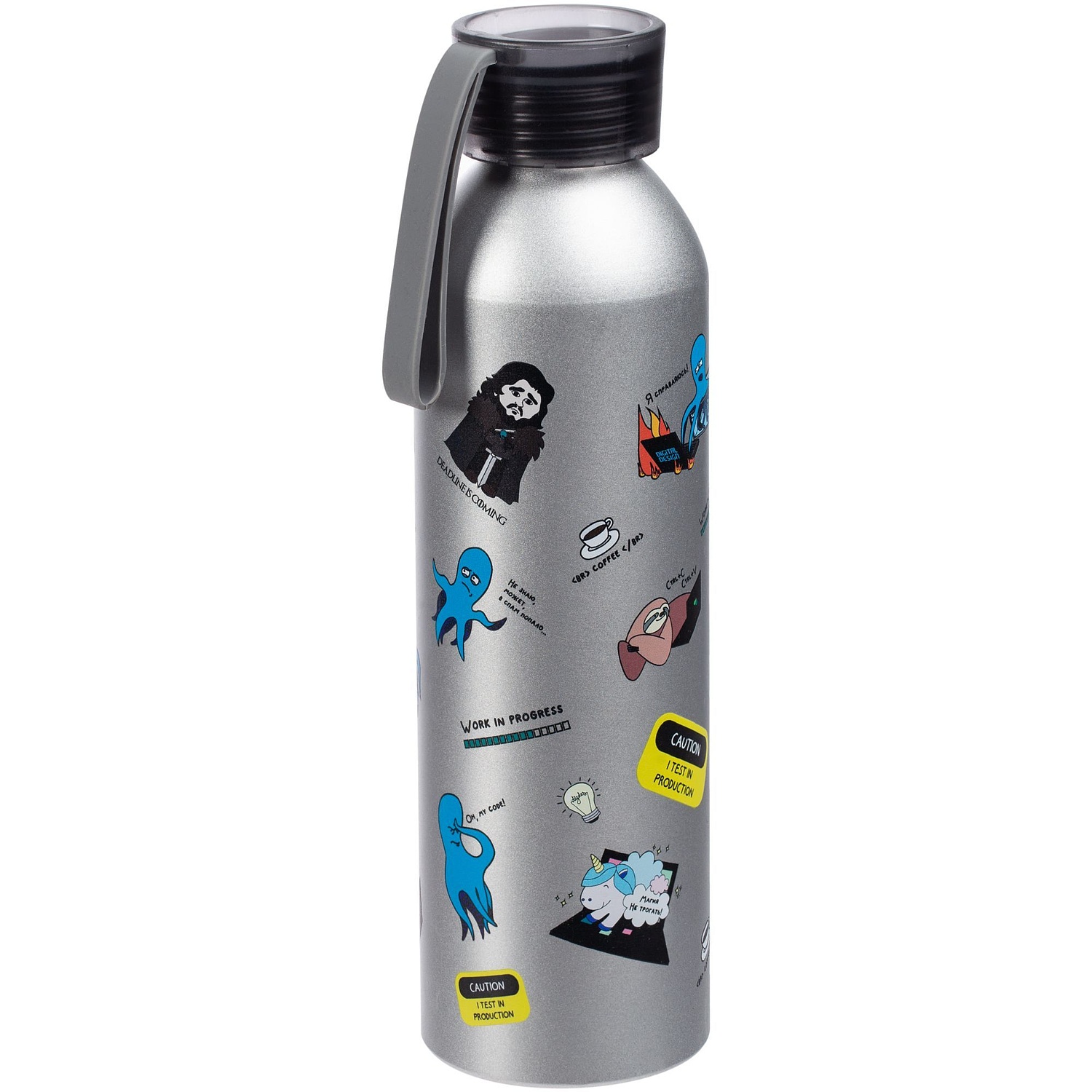 Спортивная бутылка для воды Rio, серебристая с логотипом