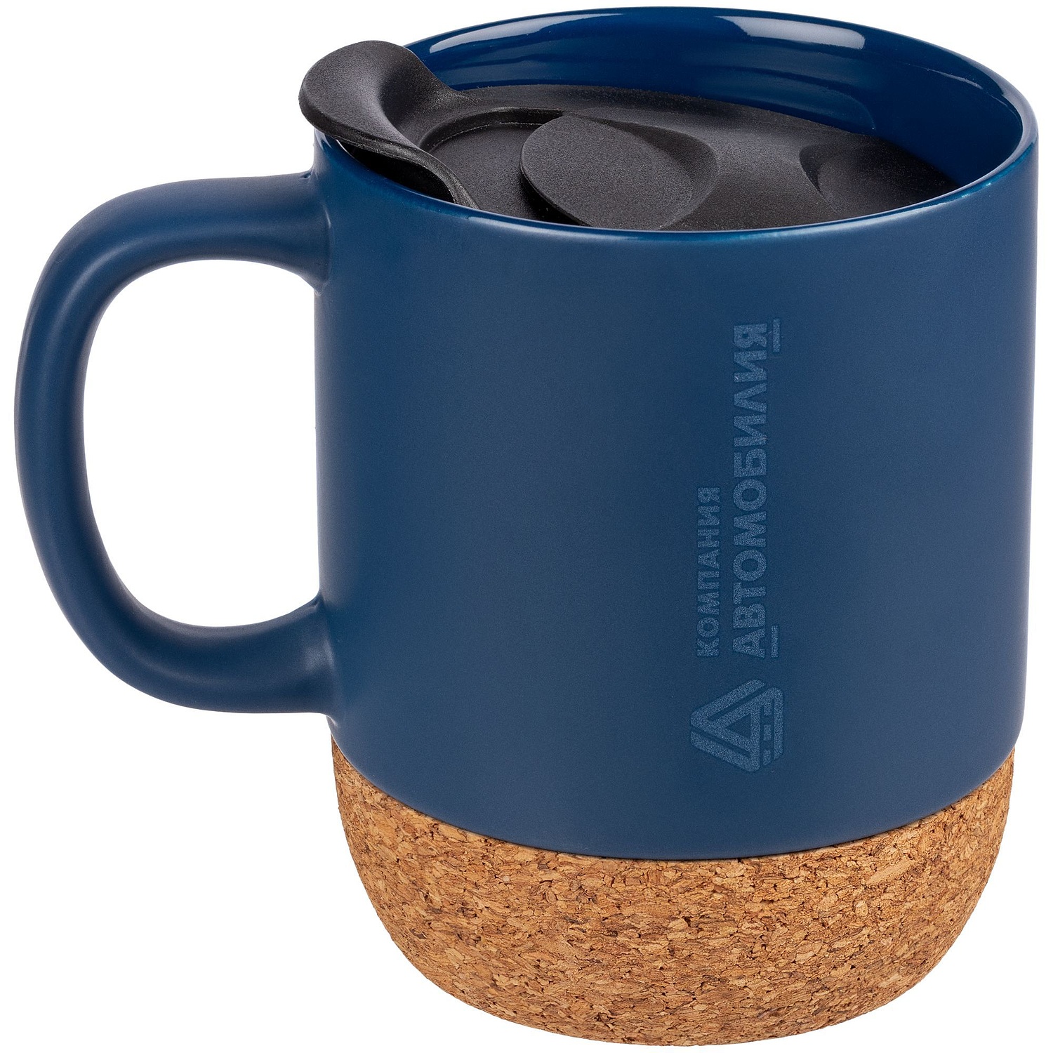 Кружка с пробковой подставкой Corky Walk, синяя с логотипом