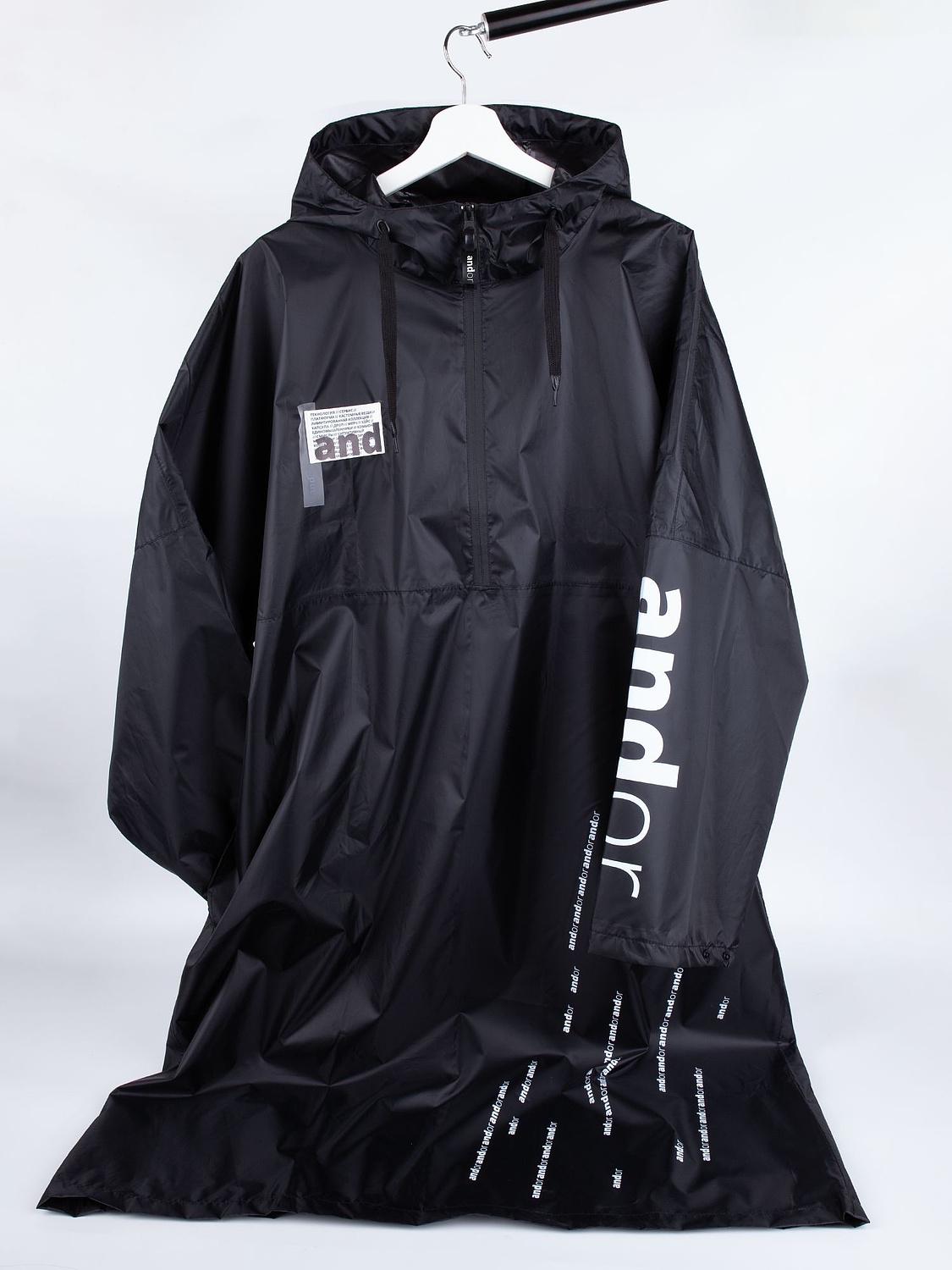 Дождевик-анорак R1, черный с логотипом