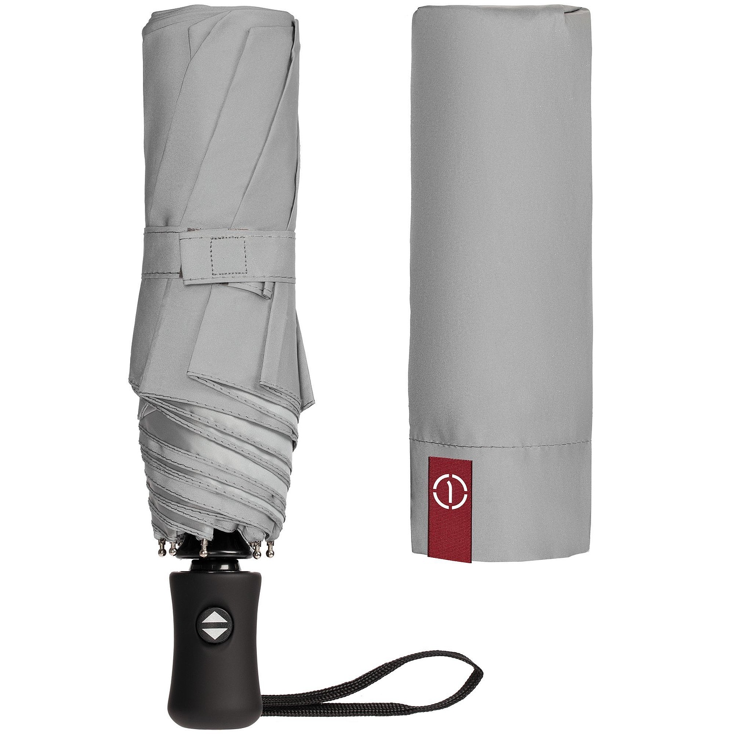 Зонт складной Manifest со светоотражающим куполом, серый с логотипом