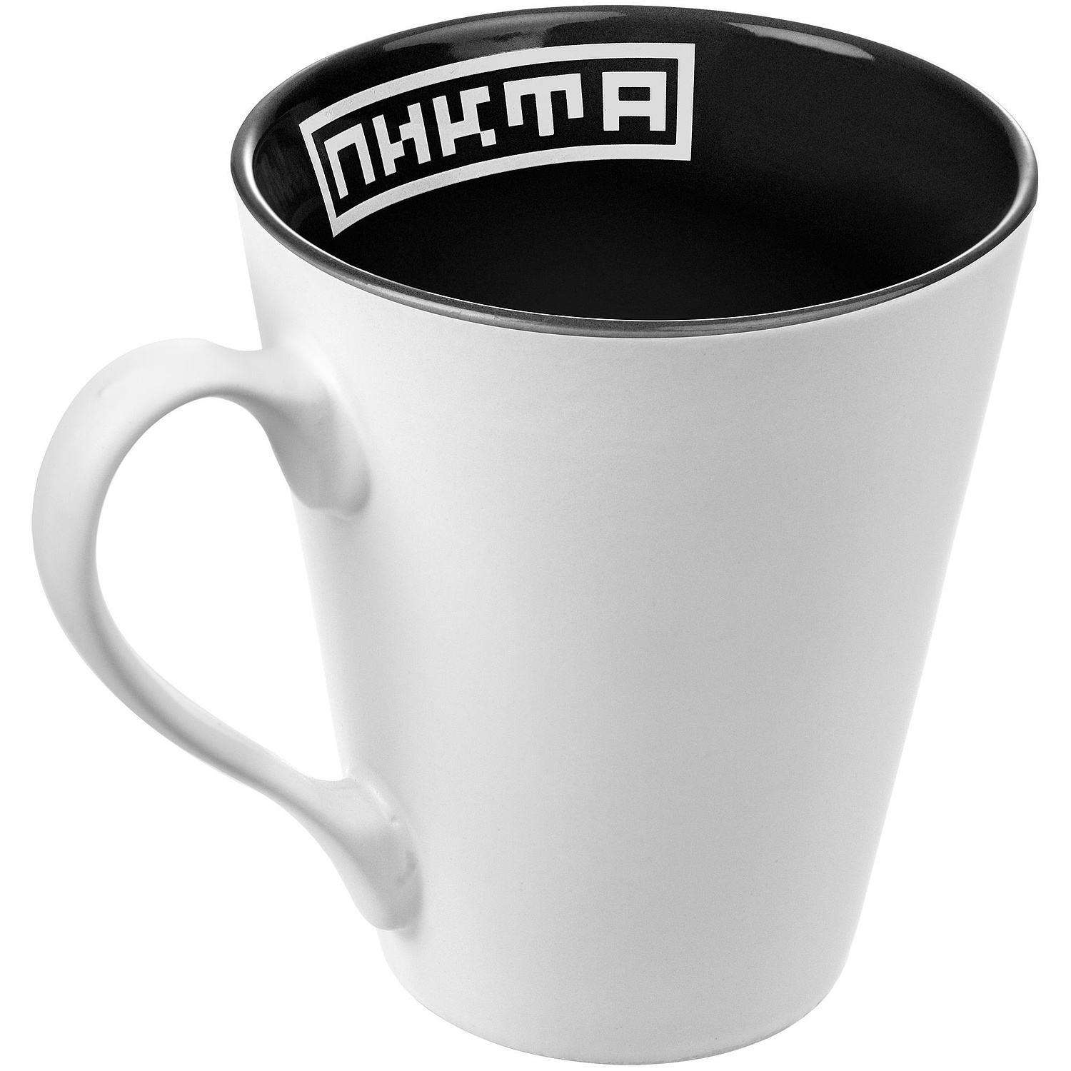 Кружка New Bell матовая, белая с черным с логотипом