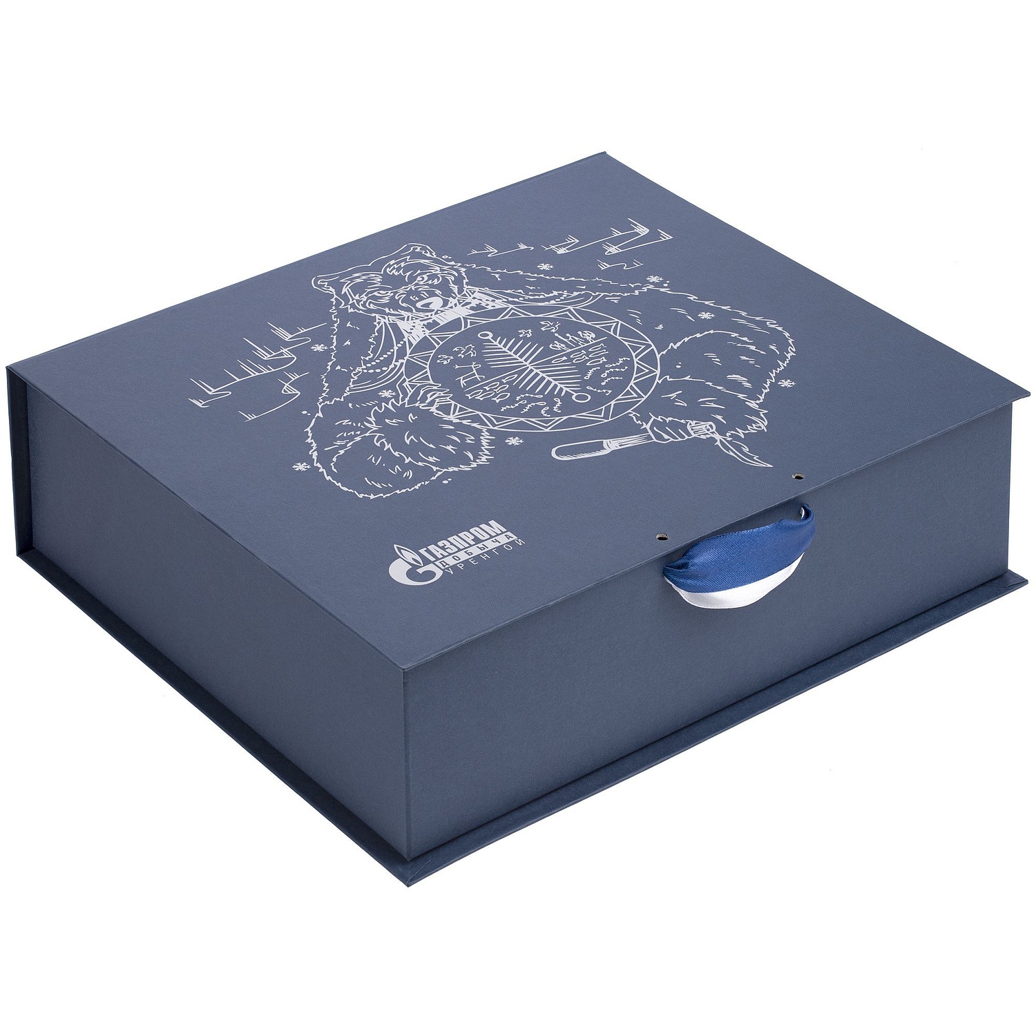Коробка на лентах Tie Up, темно-синяя с логотипом