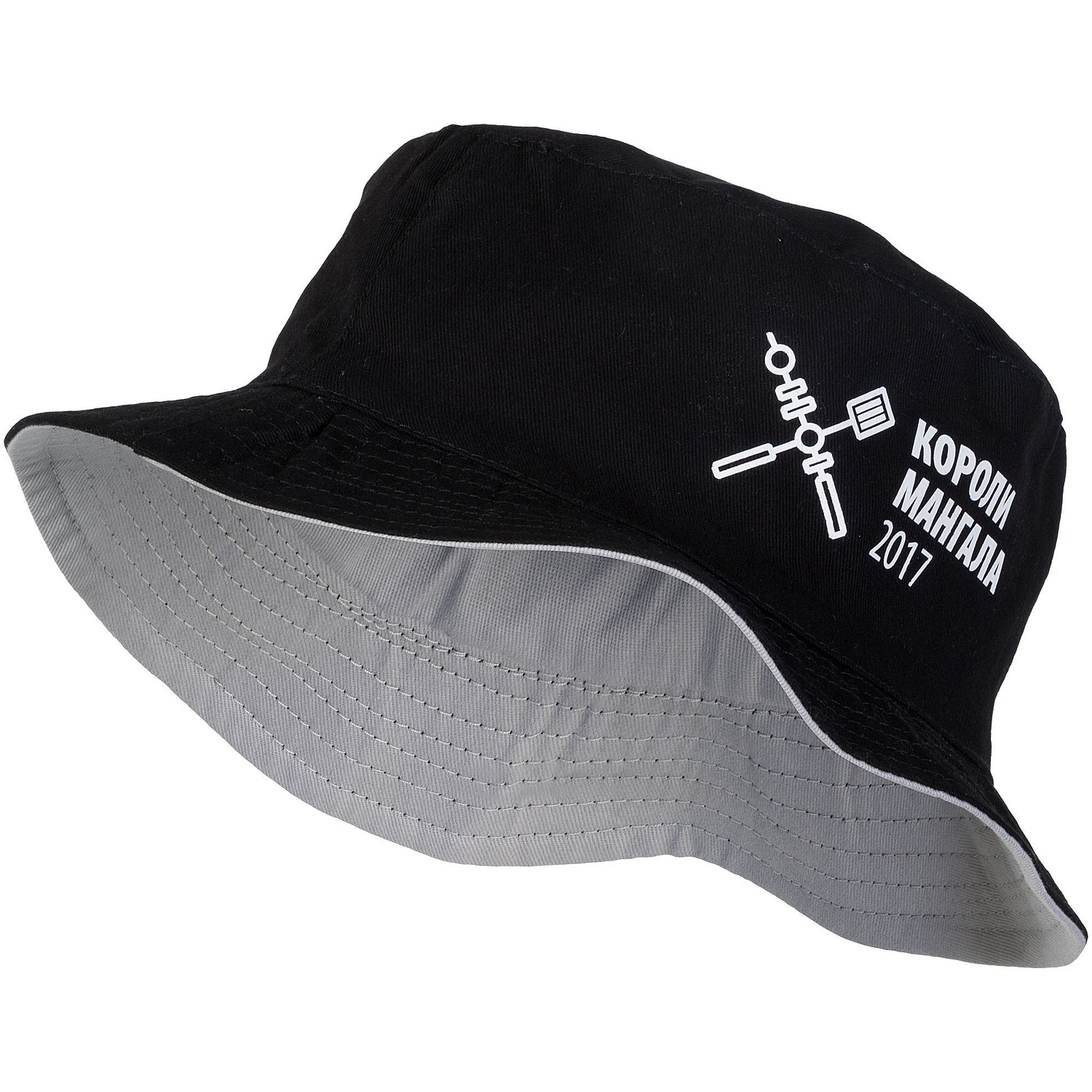 Панама Summer двусторонняя, черная с серым с логотипом