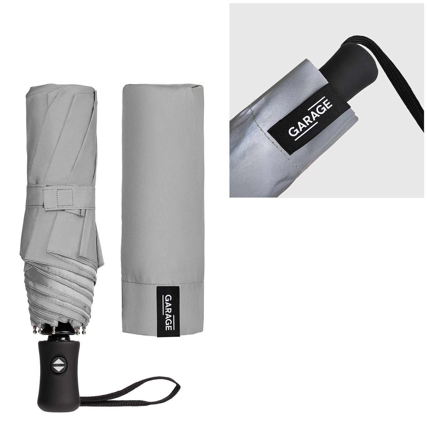 Зонт складной Manifest со светоотражающим куполом, серый с логотипом