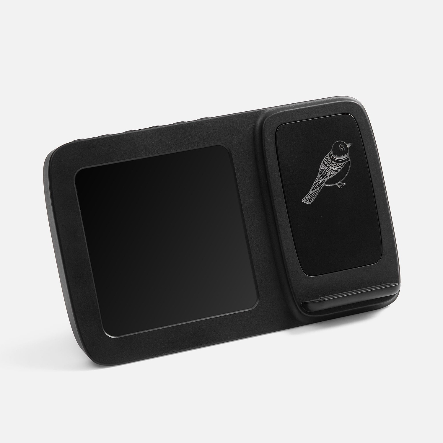 Станция беспроводной зарядки с часами и календарем и подсветкой логотипа Novem, черная с логотипом