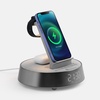 Bluetooth-колонка с беспроводной зарядкой и часами netEnergy, серая с логотипом