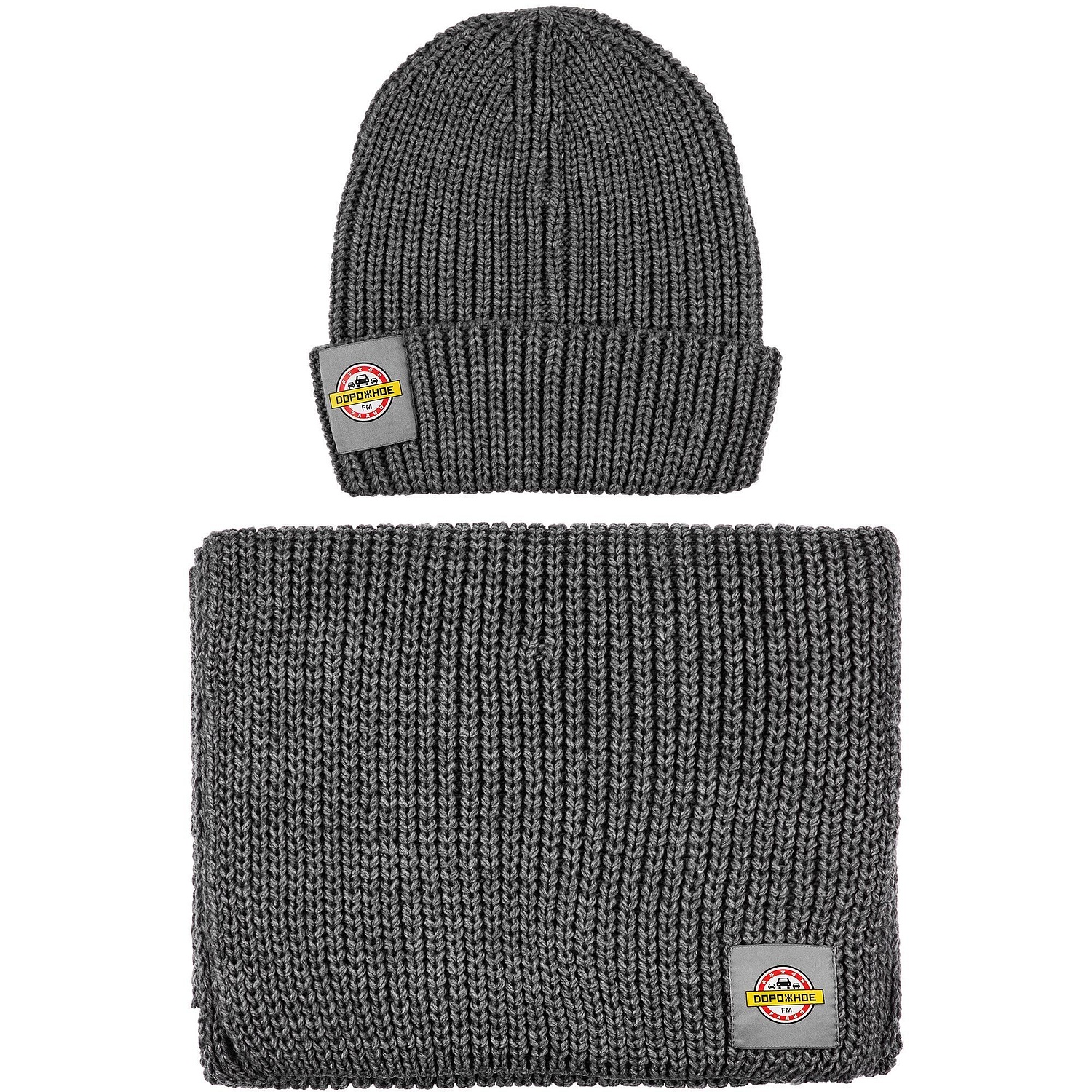 Лейбл тканевый Epsilon, L, серый с логотипом