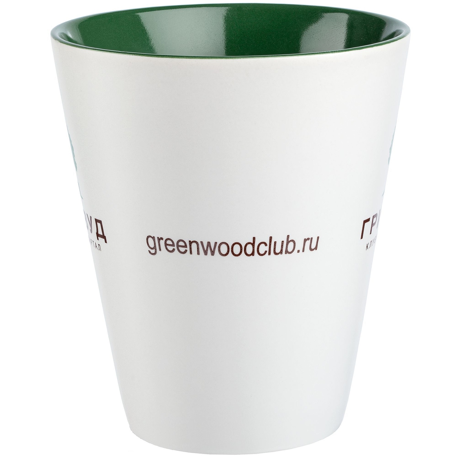 Кружка New Bell матовая, белая с зеленым с логотипом