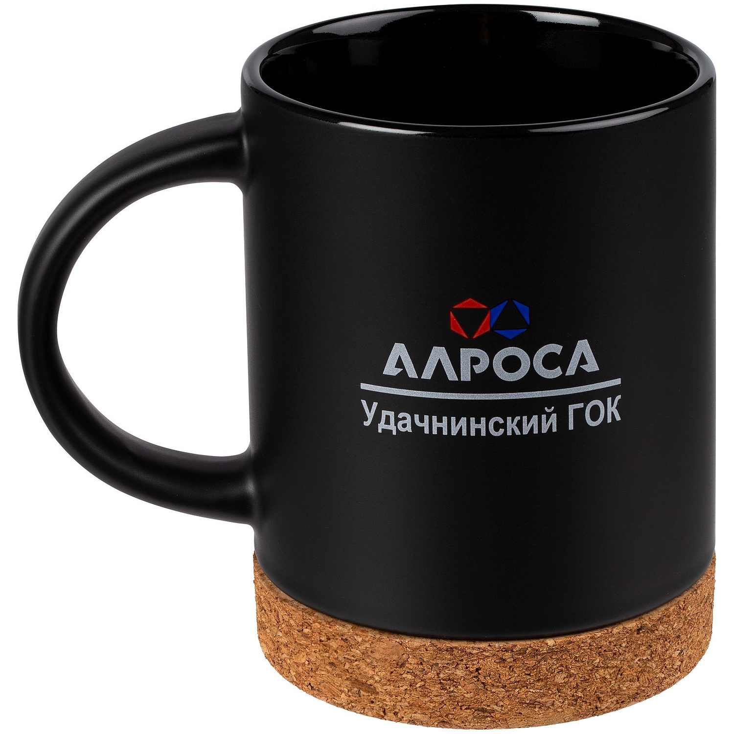 Кружка с пробковой подставкой Corky, черная с логотипом