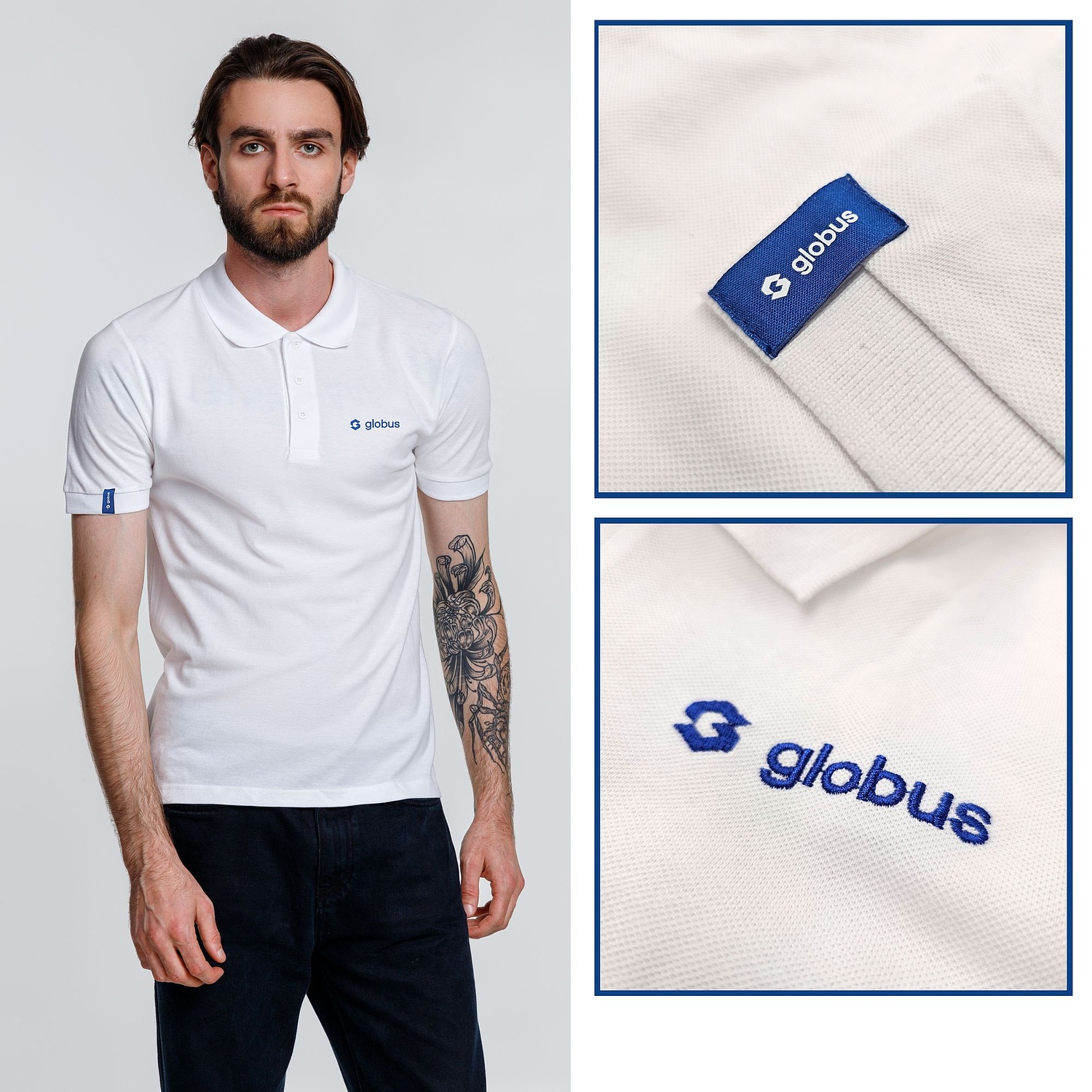 Рубашка поло мужская Adam, белая с логотипом