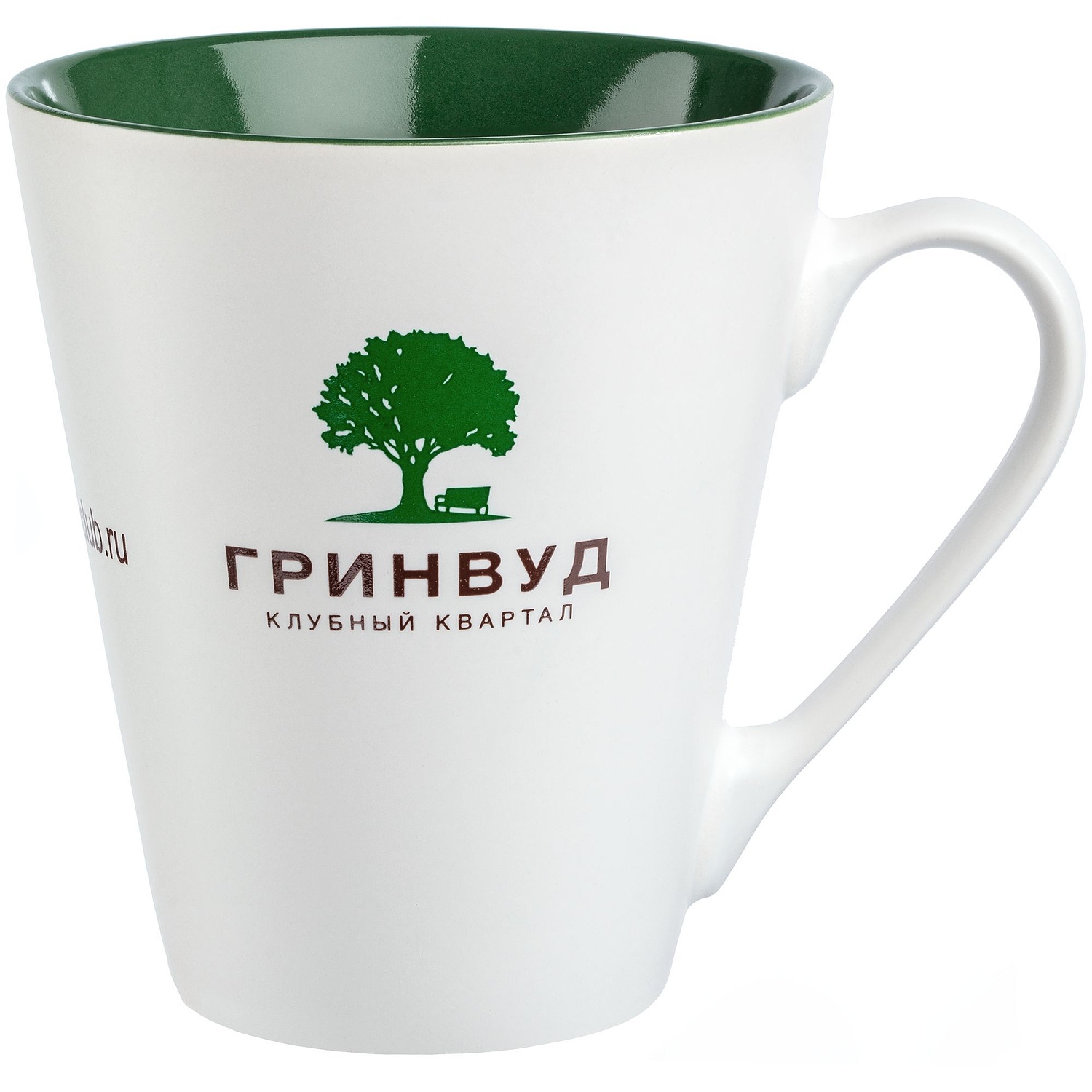 Кружка New Bell матовая, белая с зеленым с логотипом