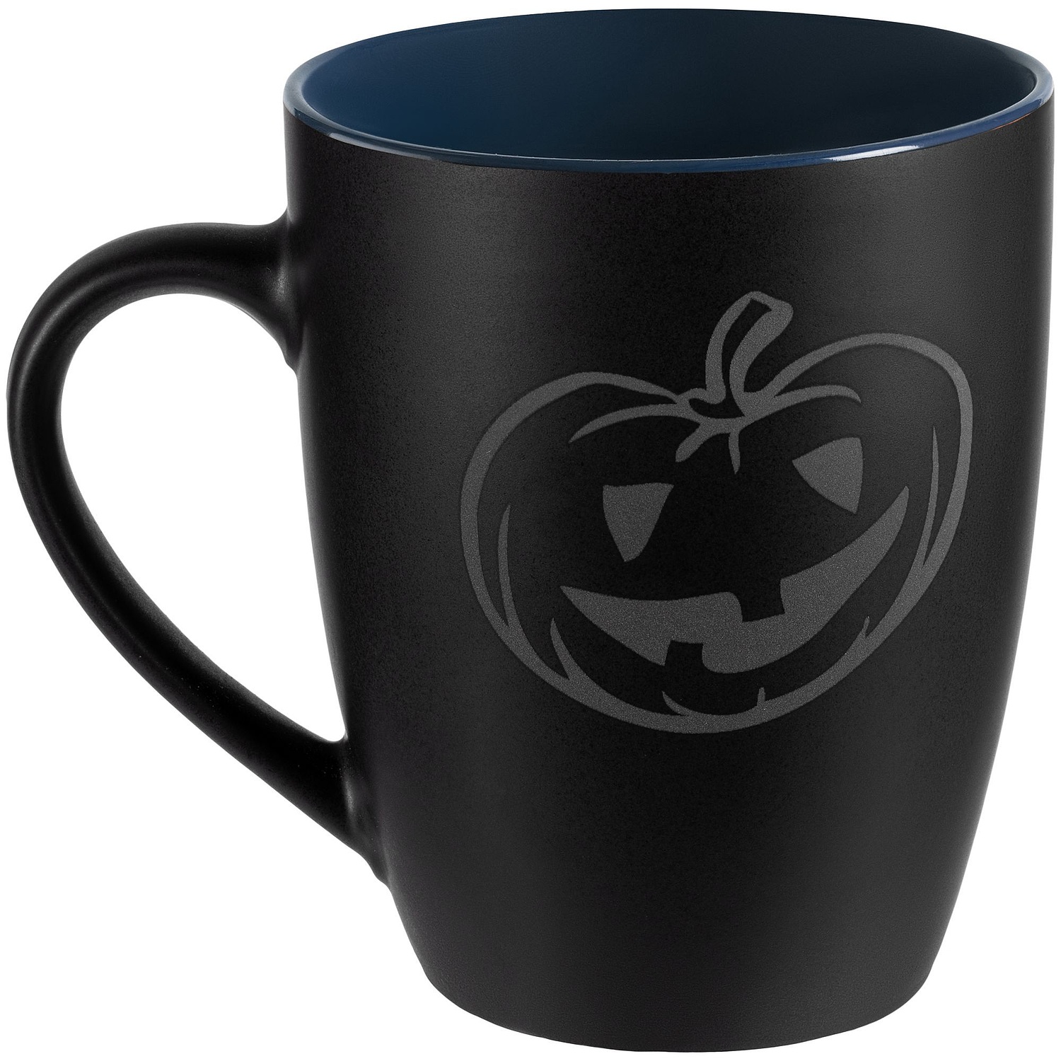 Кружка Bright Tulip, матовая, черная с синим с логотипом