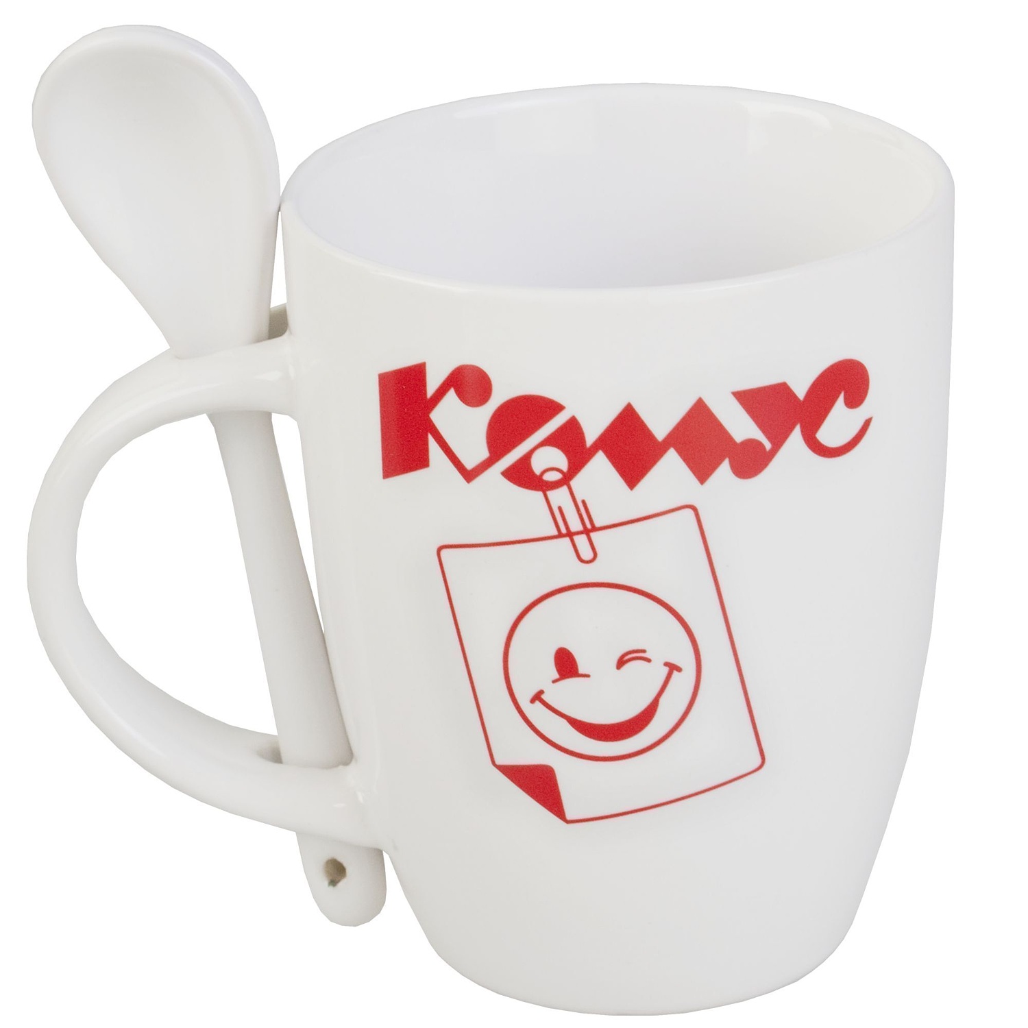 Кружка с ложкой Cheer Up, белая с белой с логотипом