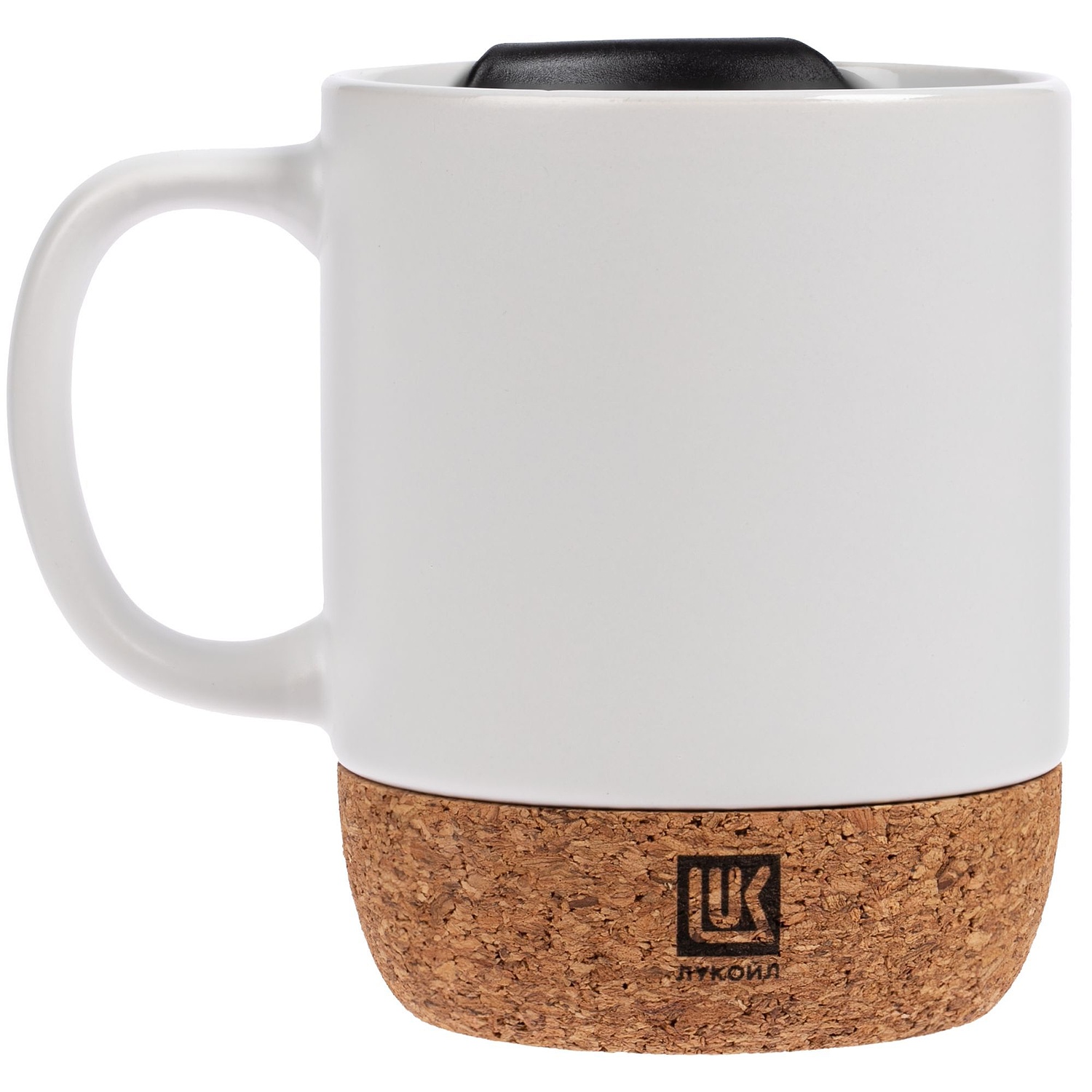 Кружка с пробковой подставкой Corky Walk, белая с логотипом