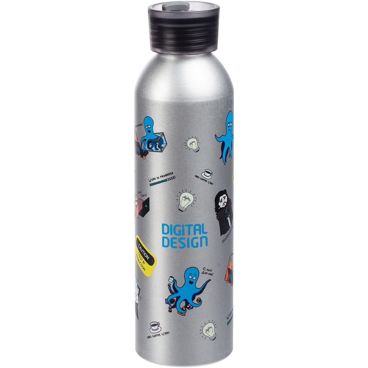 Спортивная бутылка для воды Rio, серебристая с логотипом