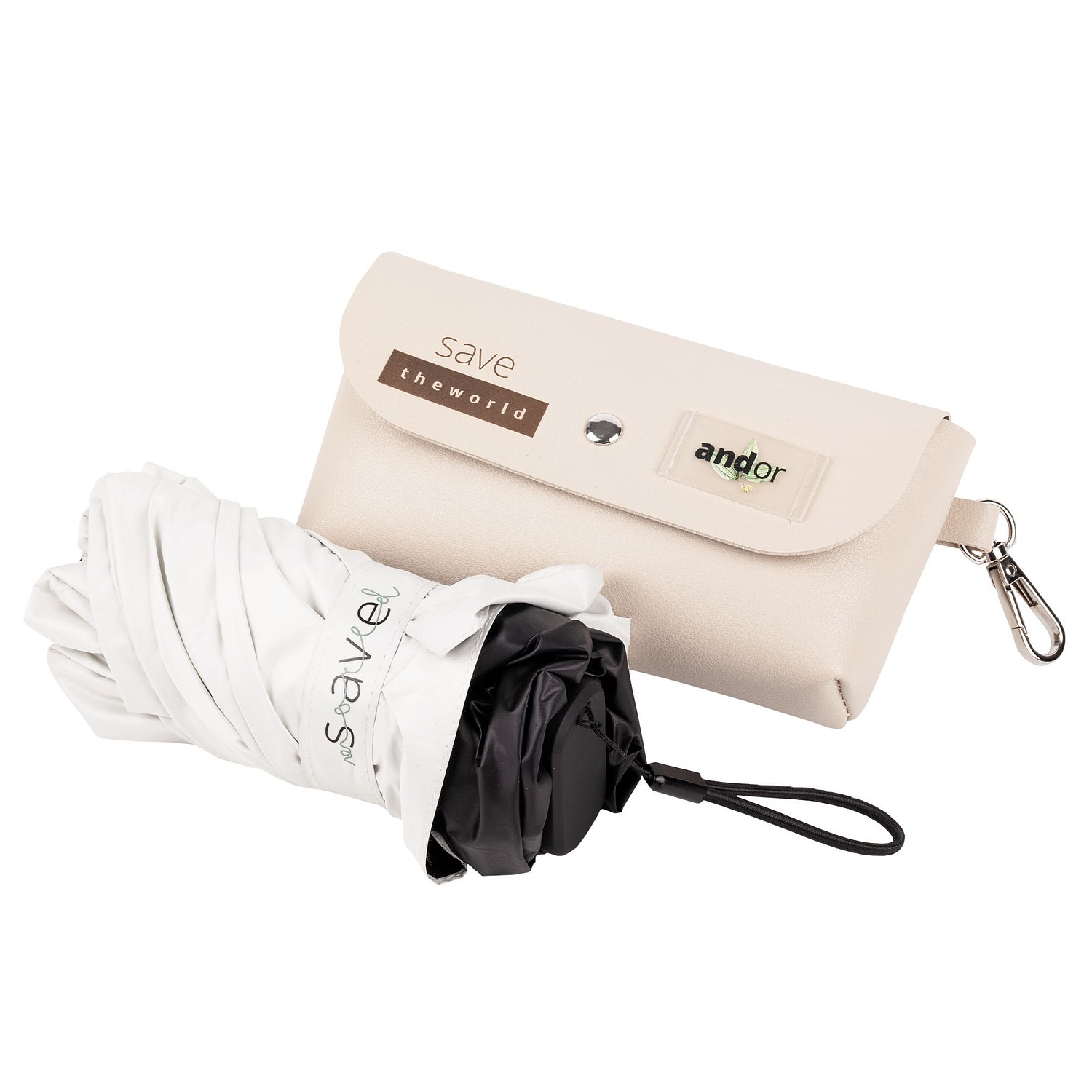 Зонт складной Sunway в сумочке, бежевый с логотипом