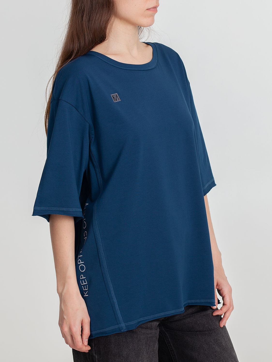 Футболка оверсайз унисекс Vozduh, темно-синяя с логотипом